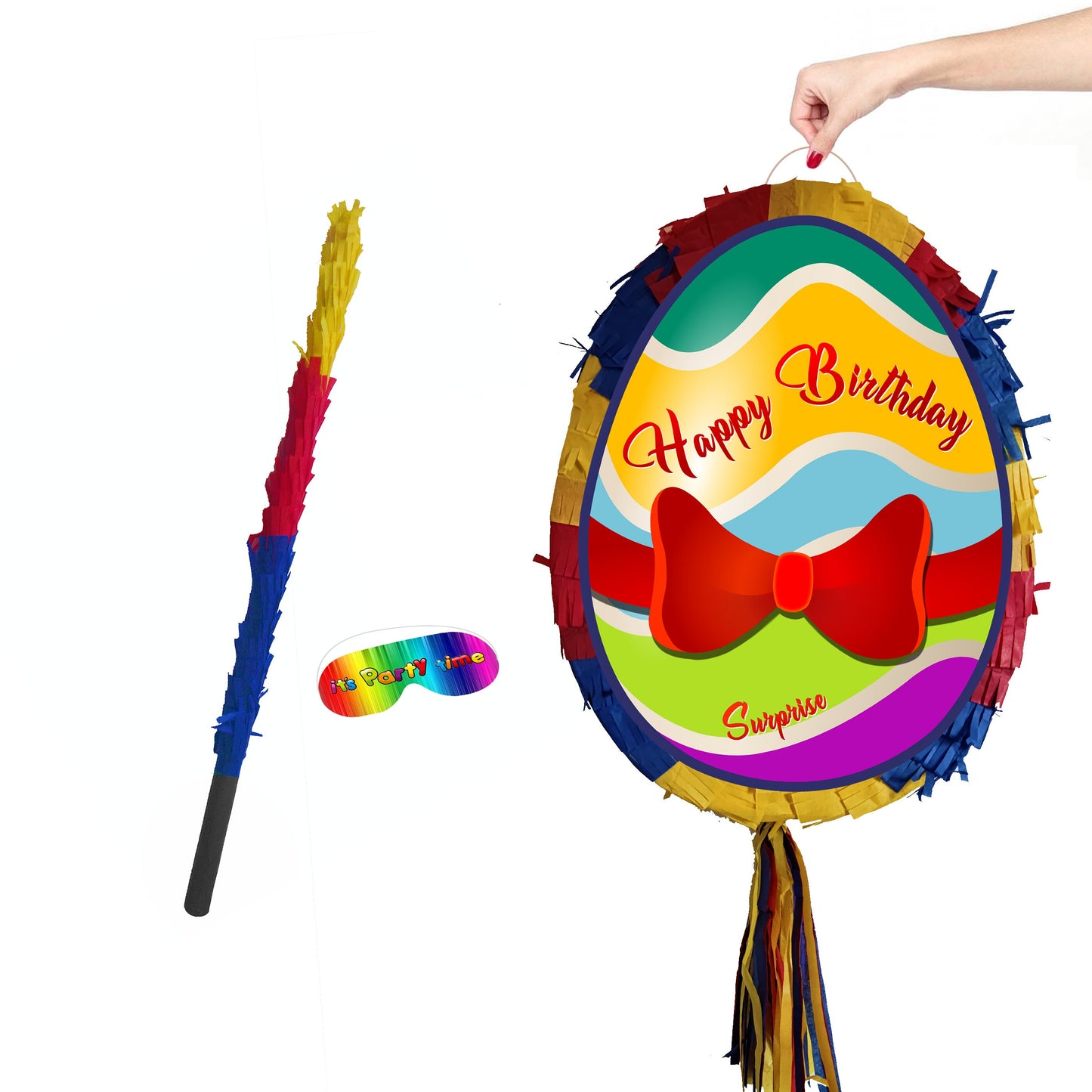 Egg Pinata with stick and blindfold surprise hunt good Friday happy bunny party bonnet basket Pascha Resurrection Sunday UK Birthday Easter