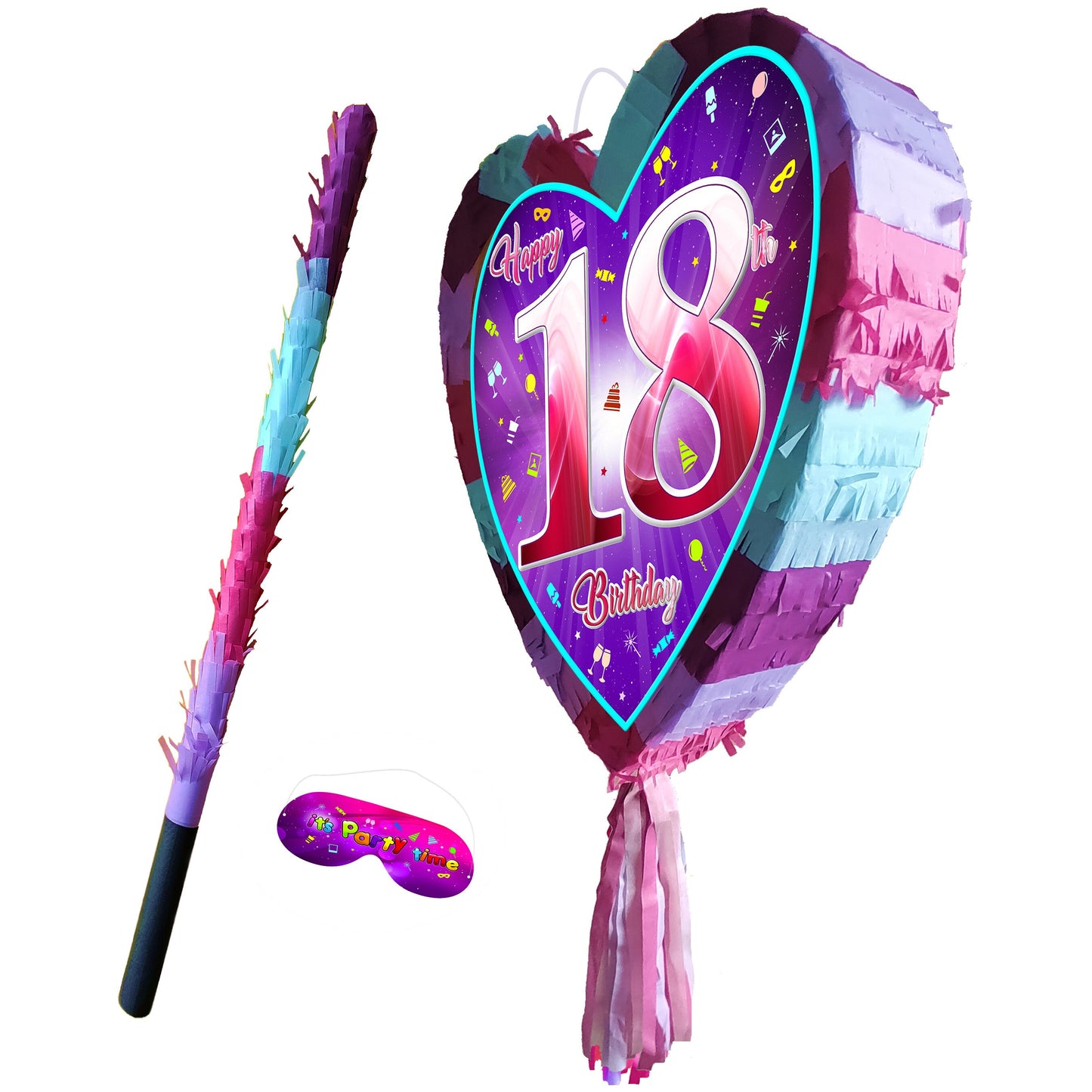 18th Birthday heart pinata with stick The Debut eighteen Piñata girls Party love theme supplies happy Game eighteenth year pink 18 adult age