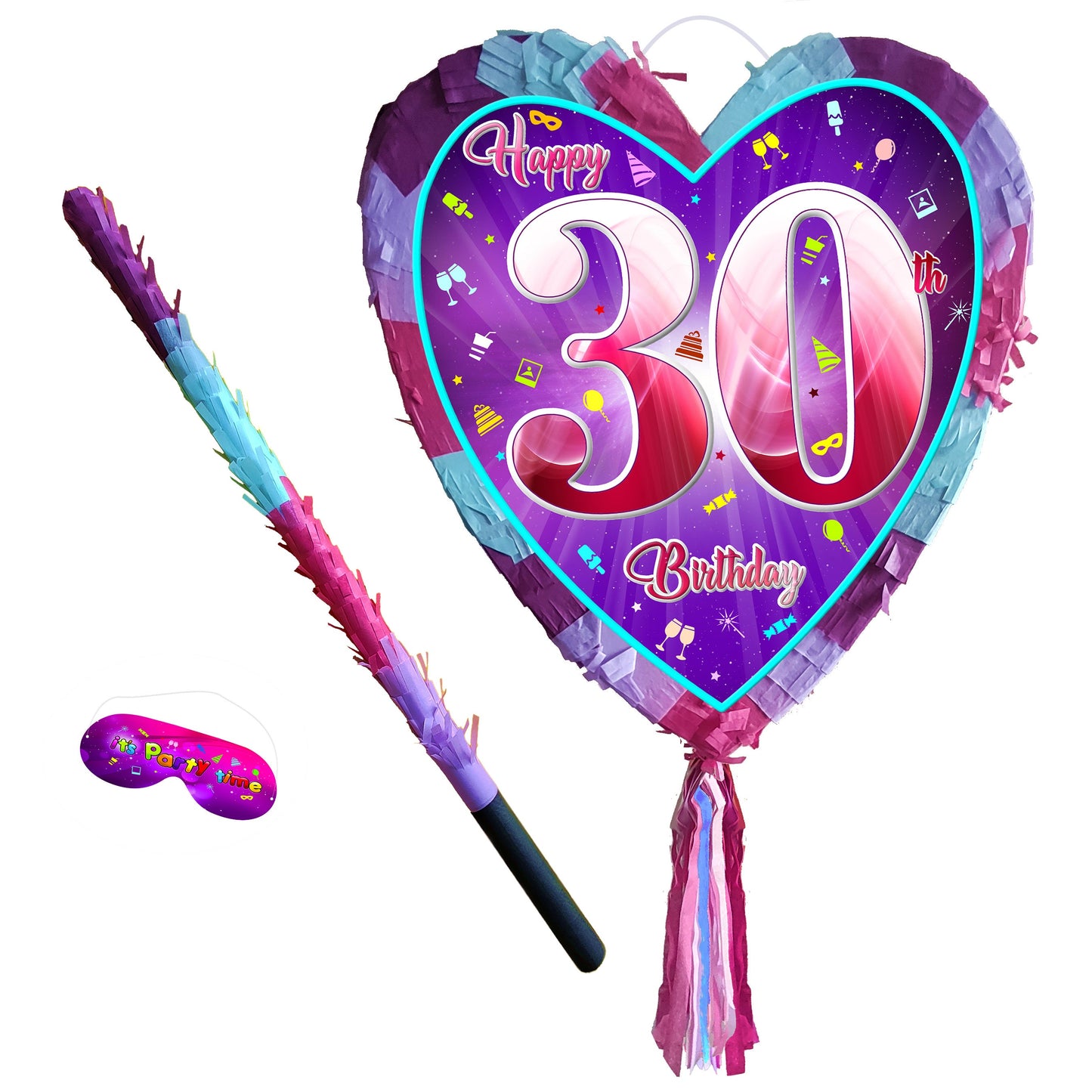 30th Birthday heart pinata with stick thirty Piñata girls Party love theme supplies happy Game thirtieth year pink purple fun 30 UK