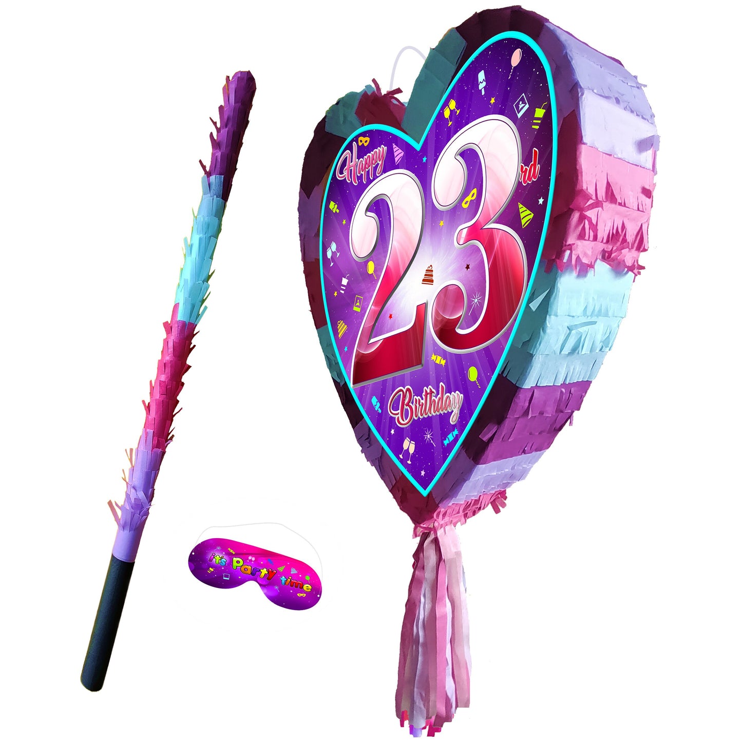 23rd Birthday heart pinata with stick twenty-three Piñata girls Party love theme supplies happy Game twenty-third year pink purple fun 23 UK