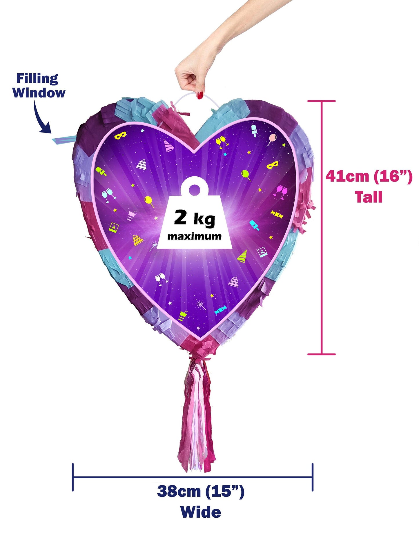 60th Birthday heart pinata with stick sixty Piñata girls Party love theme supplies happy Game sixtieth year pink purple 60 Ladies jubilee