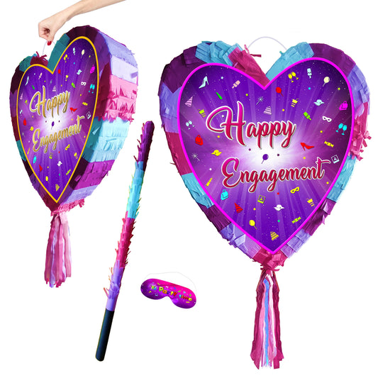 Happy Engagement heart Pinata with stick love theme supplies party game marriage wedding partner Ring Ceremony Event surprise Valentines day