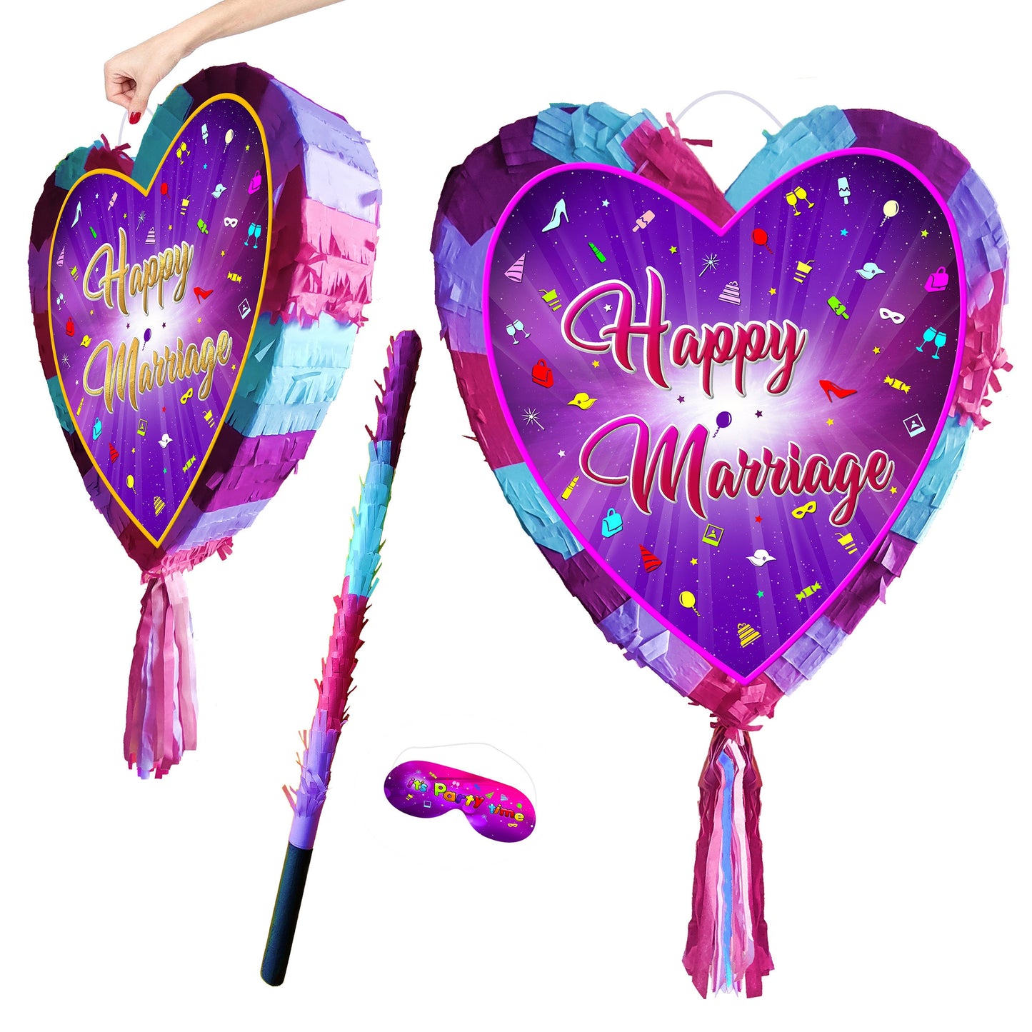 Happy Marriage heart Pinata with stick love theme supplies party game Engagement wedding partner Ring Ceremony Event surprise Valentines day