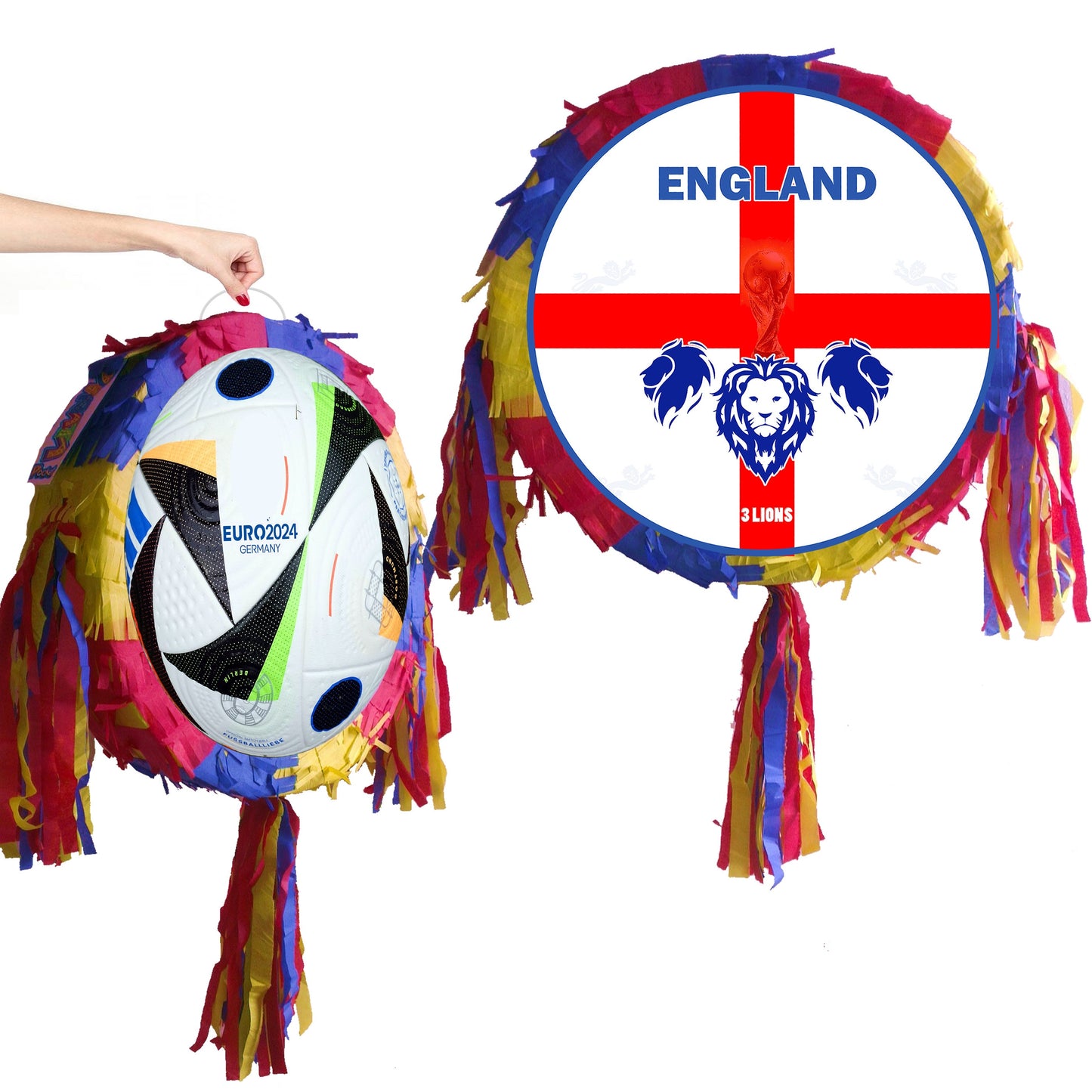 England Football Piñata with stick three lions round party fun game soccer cup champions ball birthday event theme Fußball fútbol euro world