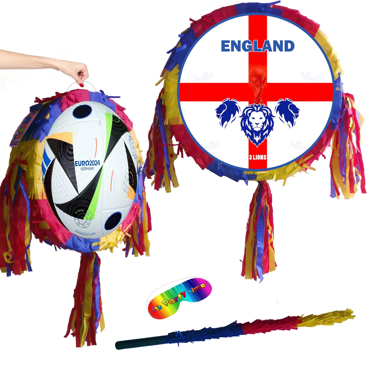 England Football Piñata with stick three lions round party fun game soccer cup champions ball birthday event theme Fußball fútbol euro world