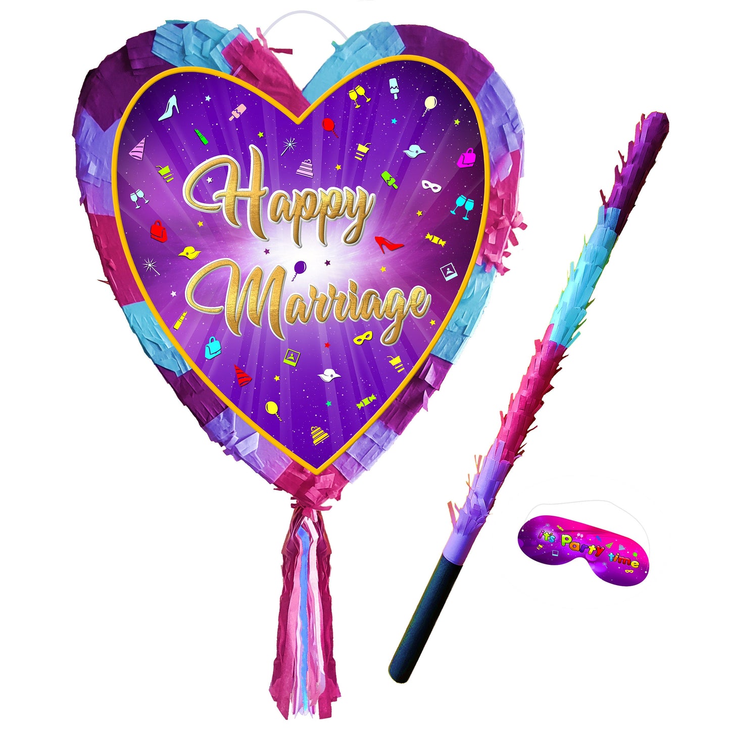 Happy Marriage heart Pinata with stick love theme supplies party game Engagement wedding partner Ring Ceremony Event surprise Valentines day