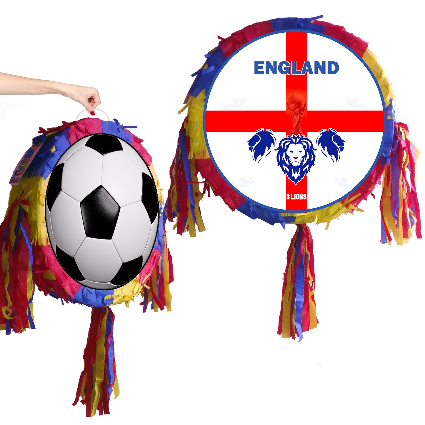 England Football Piñata with stick three lions round party fun game soccer cup champions ball birthday event theme Fußball fútbol euro world