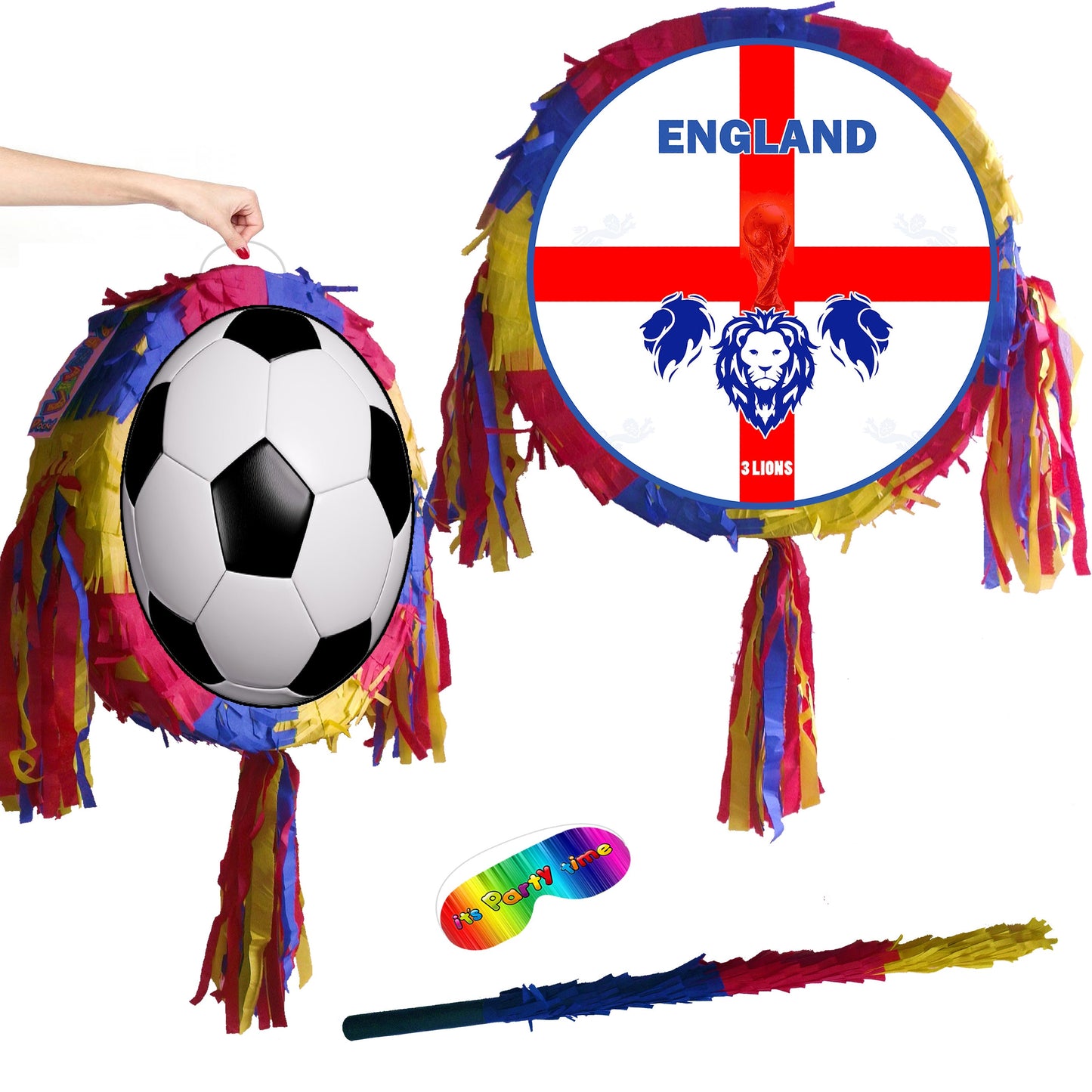 England Football Piñata with stick three lions round party fun game soccer cup champions ball birthday event theme Fußball fútbol euro world