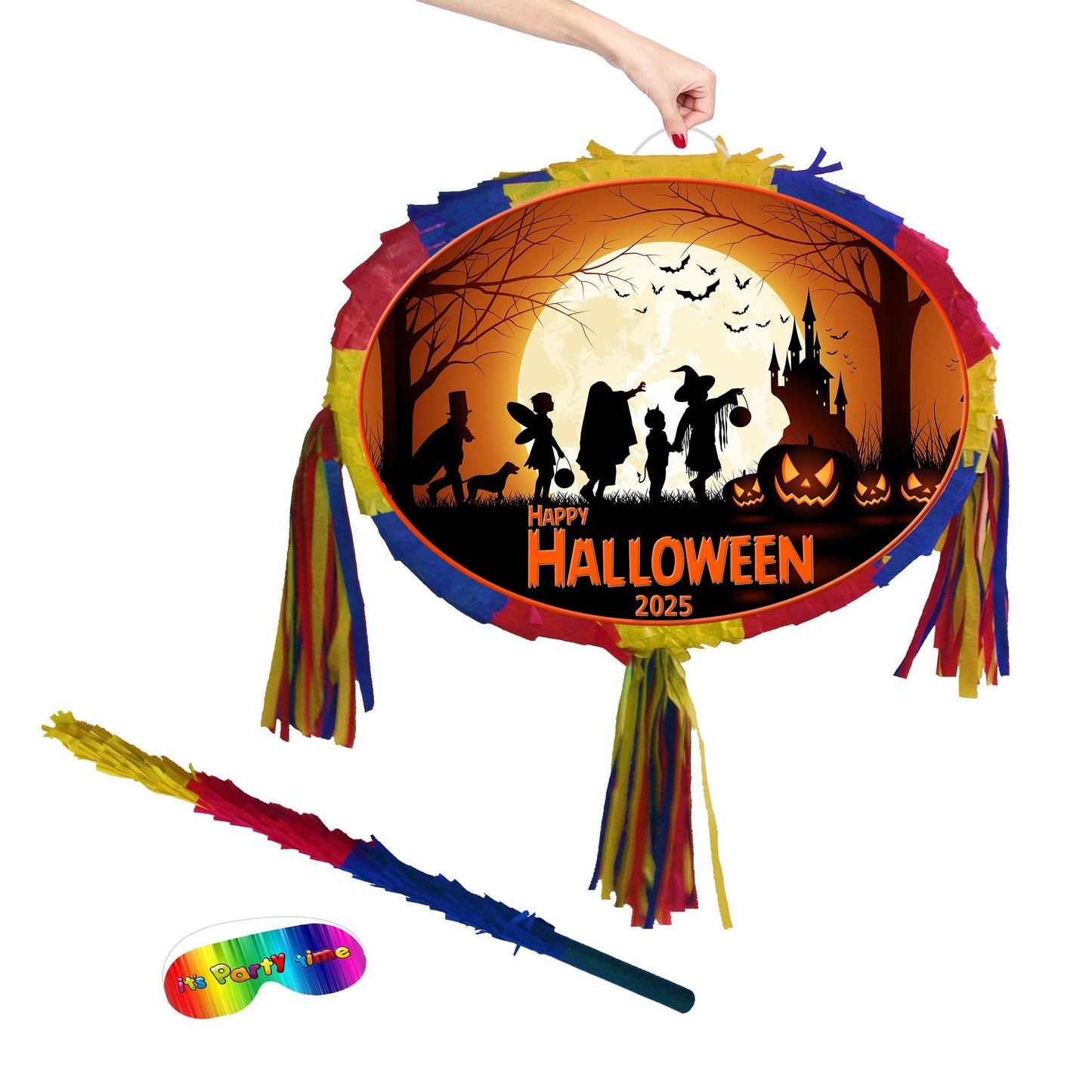 Halloween Oval Piñata with stick theme Party large pinata supplies birthday blindfold Scary Creepy happy game trick or treat UK 2025 fun