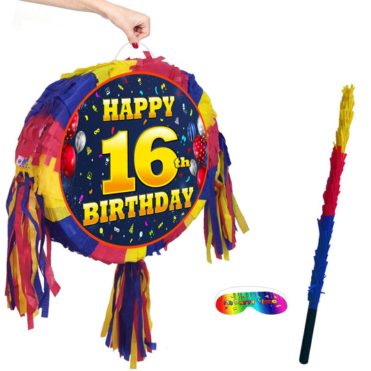 16th Birthday Number Pinata happy universal theme Party piñata supplies decorations stick Smash Game unisex sixteen sixteenth 16 years UK