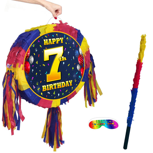 7th Birthday Pinata number oval happy universal theme Party piñata event supplies decorations stick Smash Game unisex seven seventh 7 years