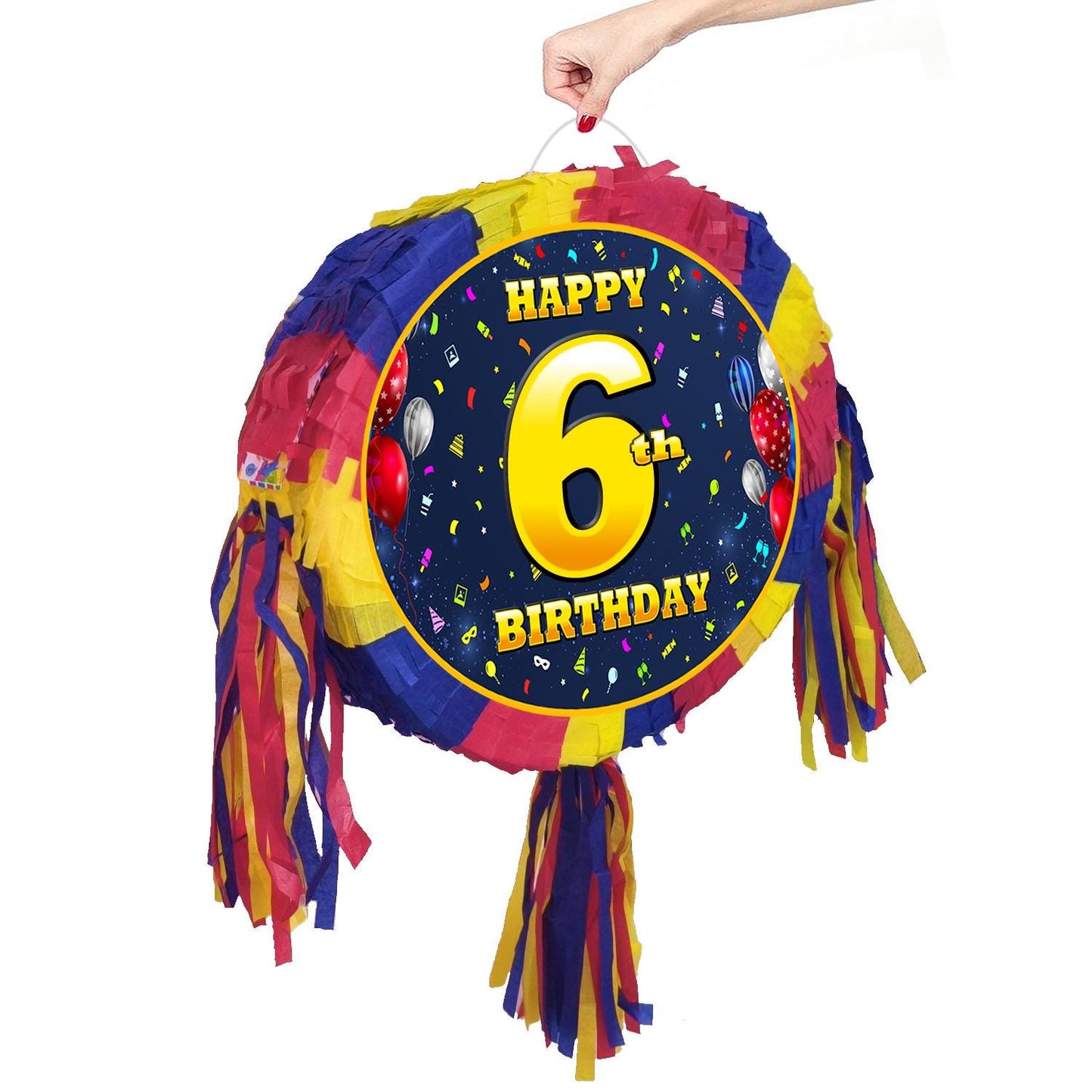 6th Birthday Pinata number oval happy universal theme Party piñata event supplies decorations stick Smash Game unisex six sixth 6 years UK
