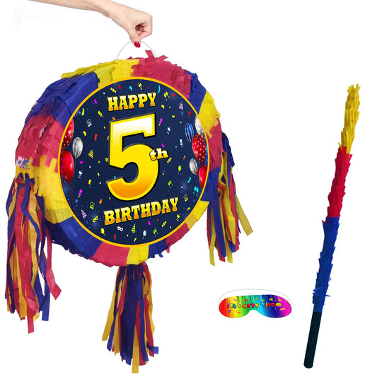 5th Birthday Pinata number oval happy universal theme Party piñata event supplies decorations stick Smash Game unisex fifth Five 5 years UK