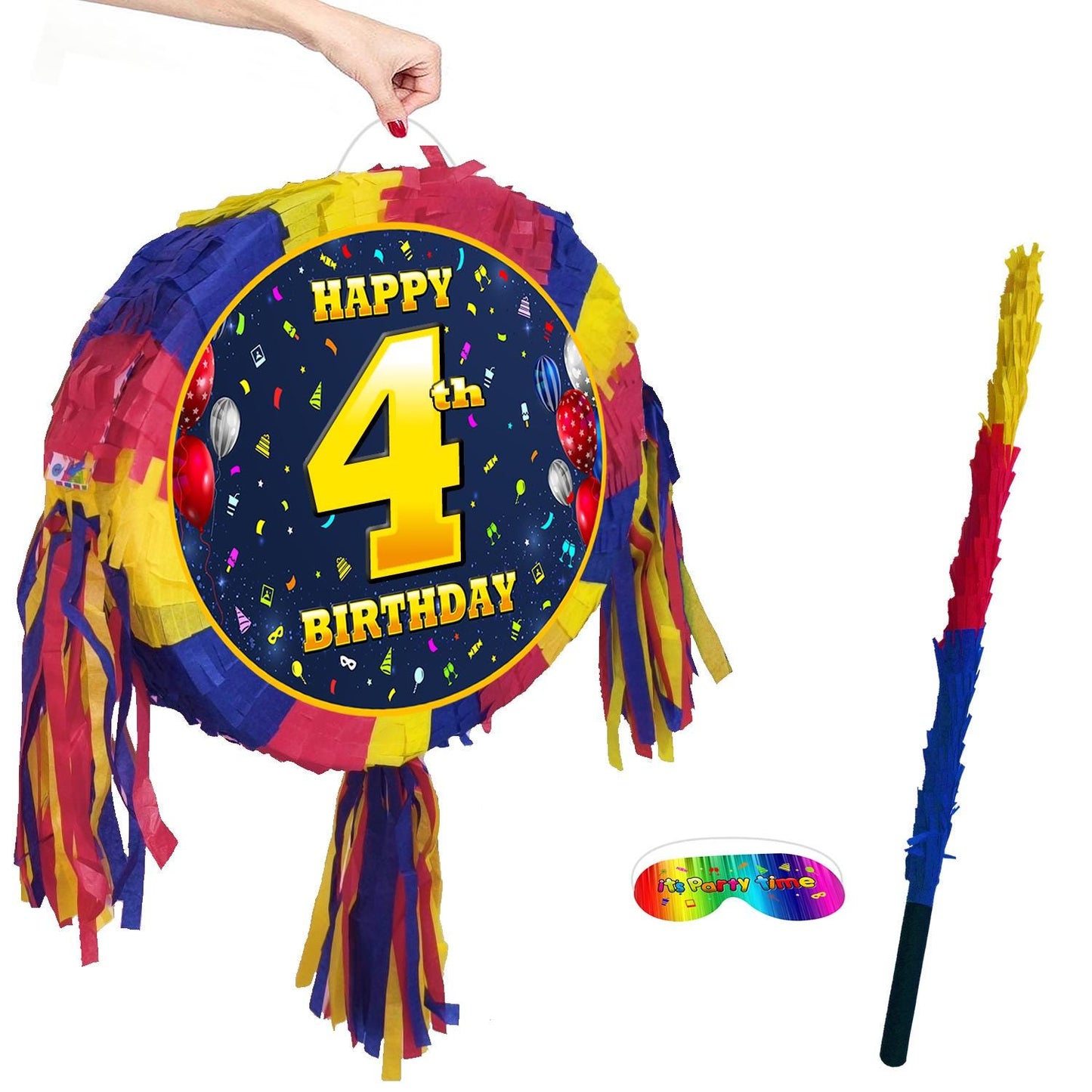 4th Birthday Pinata number oval happy universal theme Party piñata event supplies decorations stick Smash Game unisex four fourth 4 years UK