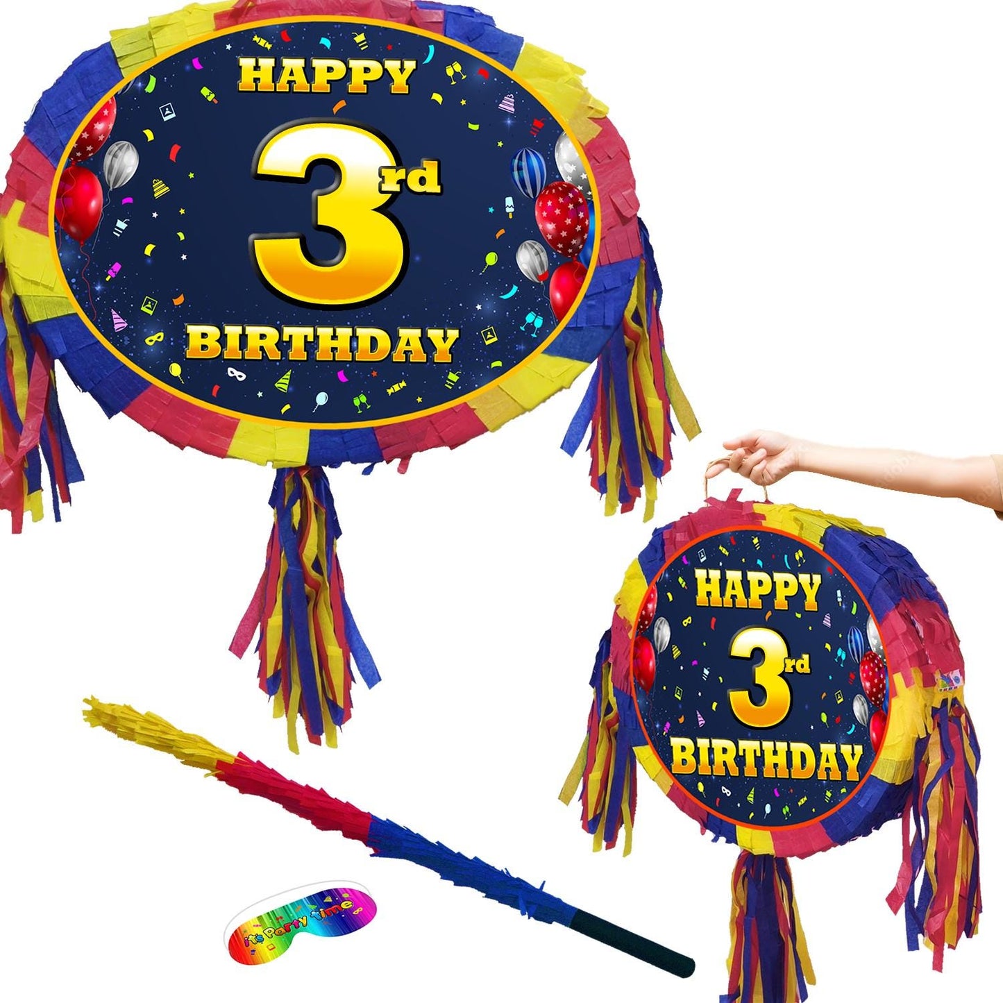 3rd Birthday Pinata number oval happy universal theme Party piñata event supplies decorations stick Smash Game unisex third three 3 years UK