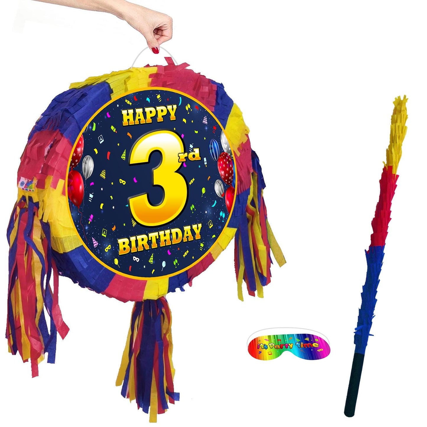 3rd Birthday Pinata number oval happy universal theme Party piñata event supplies decorations stick Smash Game unisex third three 3 years UK