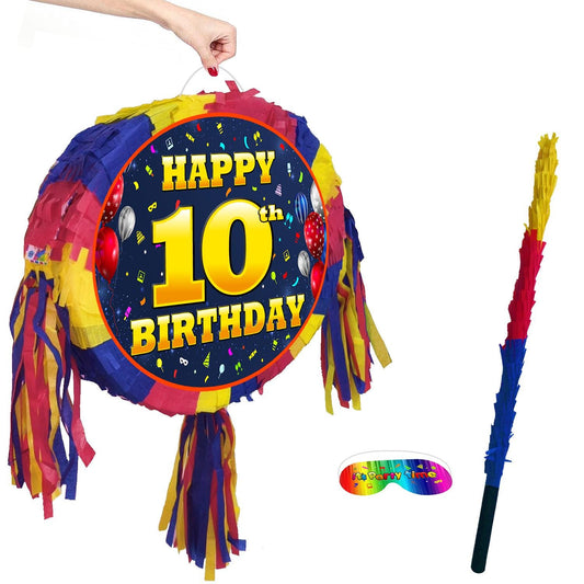 10th Birthday Number oval Pinata happy universal theme Party piñata event supplies decorations stick Smash Game unisex ten tenth 10 years UK