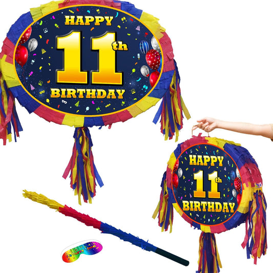 11th Birthday Number oval Pinata happy universal theme Party piñata supplies decorations stick Smash Game unisex eleven eleventh 11 years UK