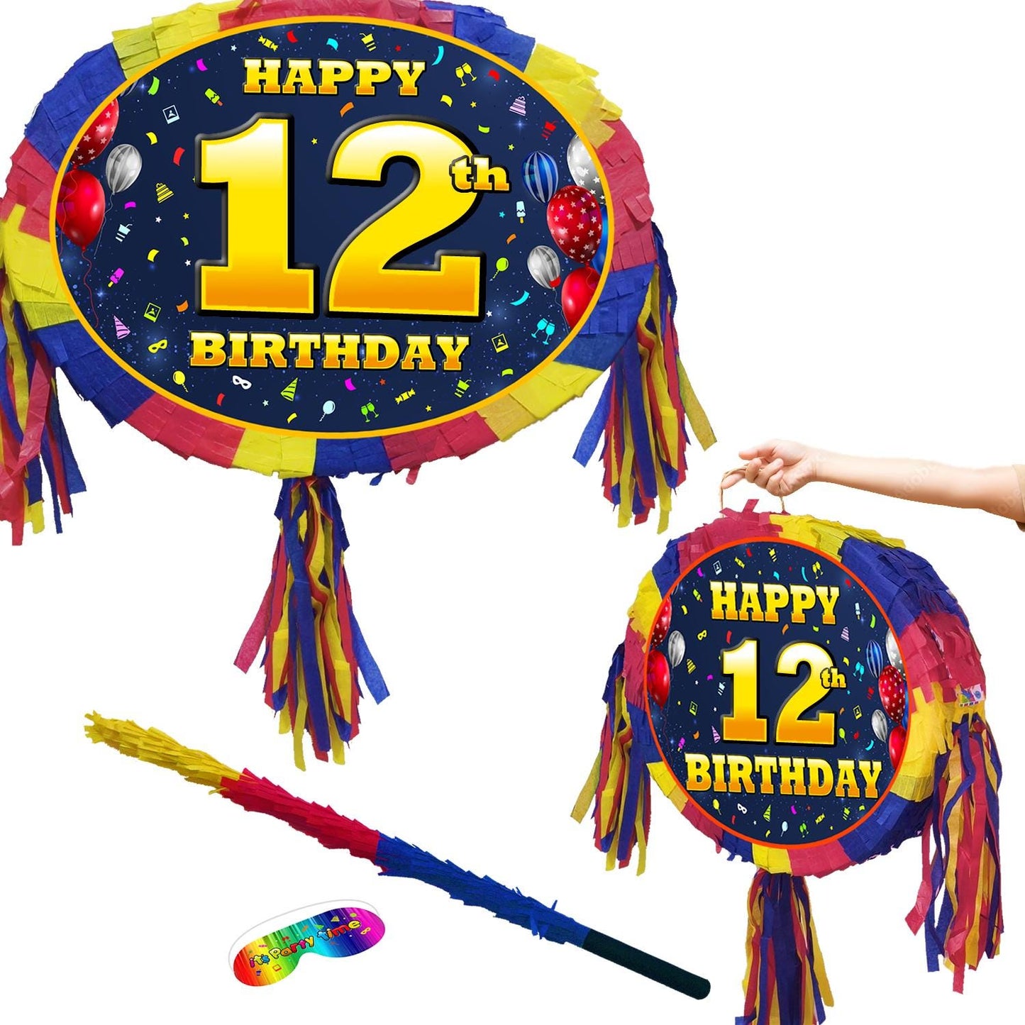 12th Birthday Number oval Pinata happy universal theme Party piñata supplies decorations stick Smash Game unisex twelve twelfth 12 years UK