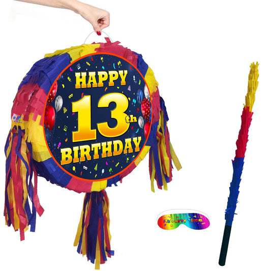 13th Birthday Number Pinata happy universal theme Party piñata supplies decorations stick Smash Game unisex thirteen thirteenth 13 years