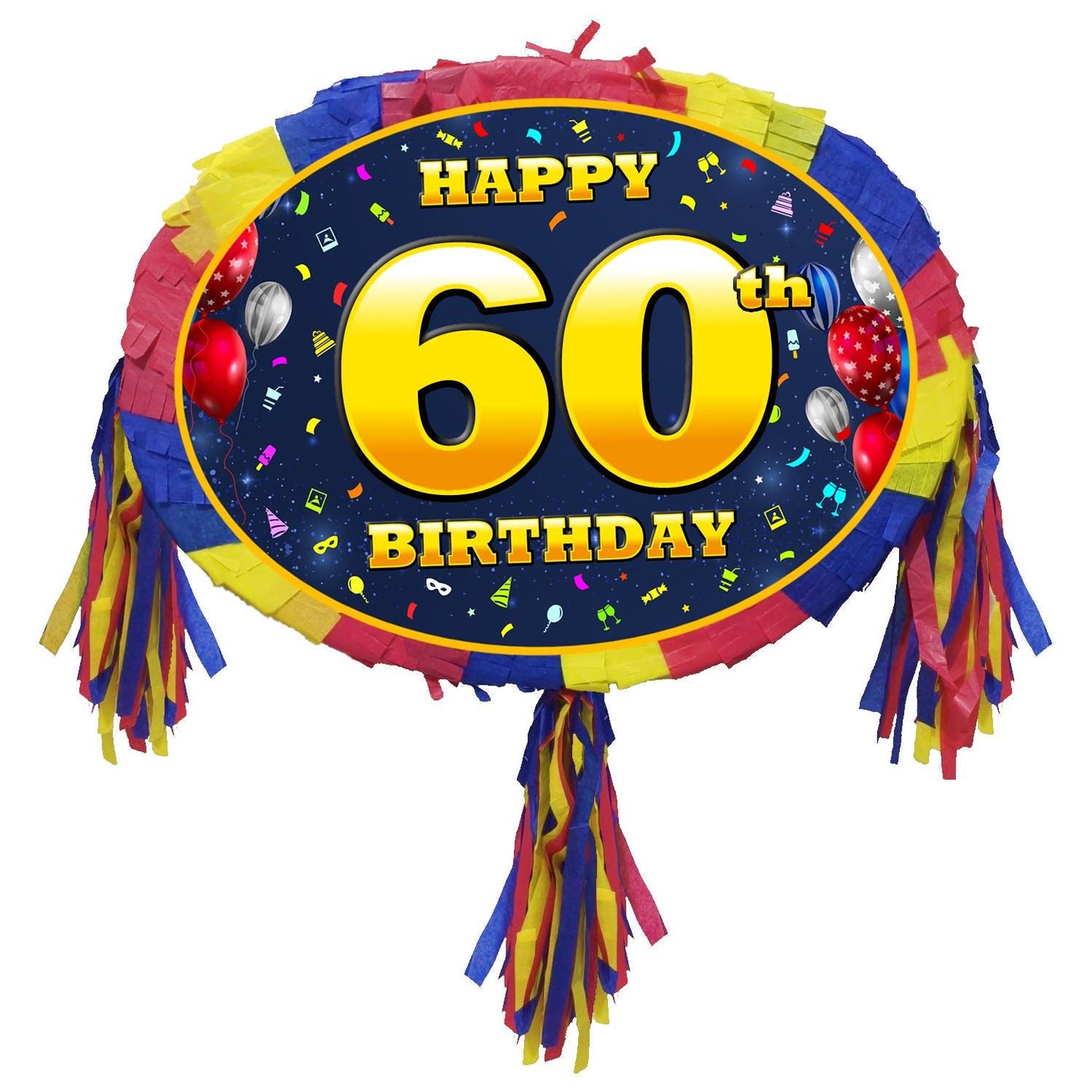 60th Birthday Number Pinata happy universal theme Party piñata stick Smash Game unisex sixty sixtieth 60 years Golden Diamond Jubilee