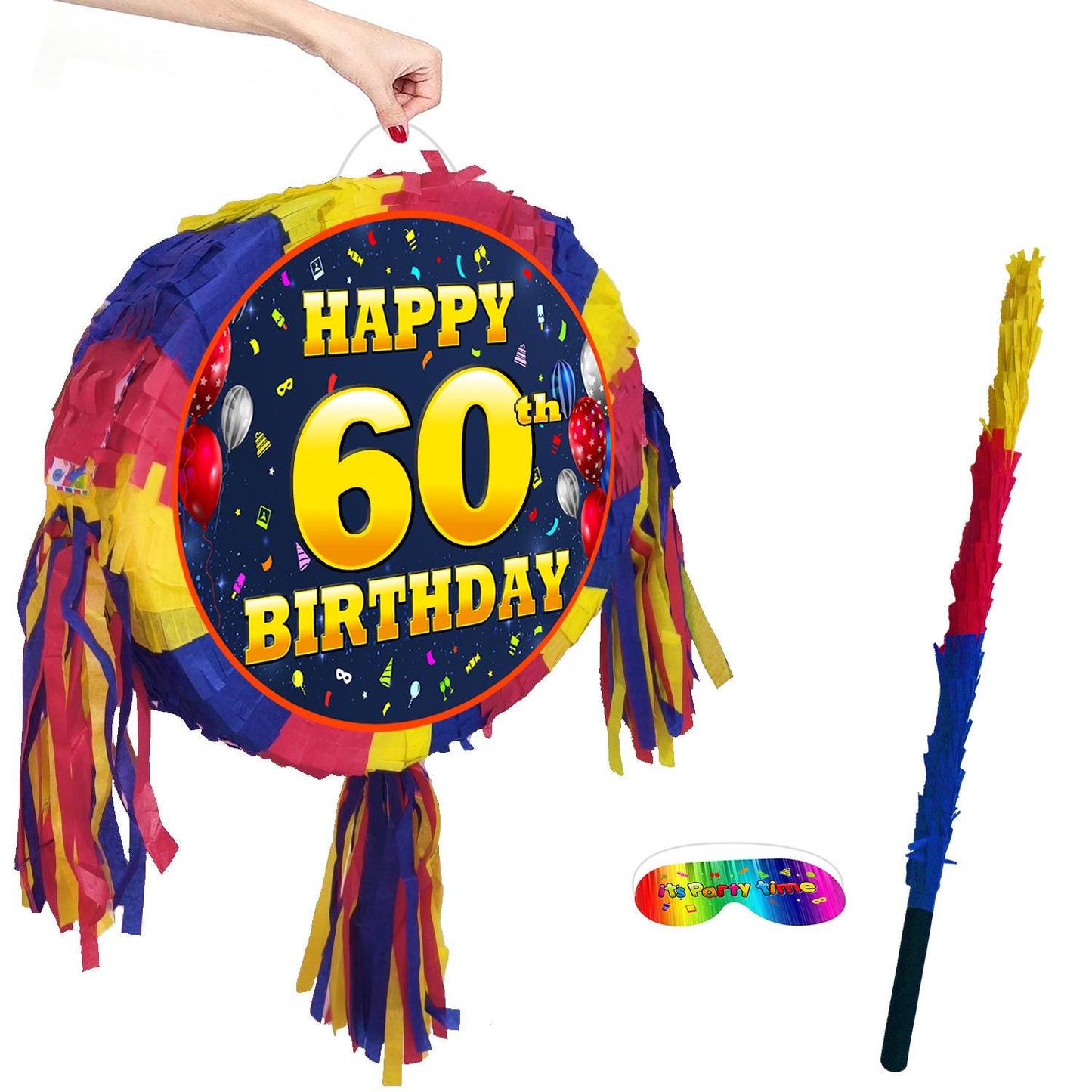 60th Birthday Number Pinata happy universal theme Party piñata stick Smash Game unisex sixty sixtieth 60 years Golden Diamond Jubilee
