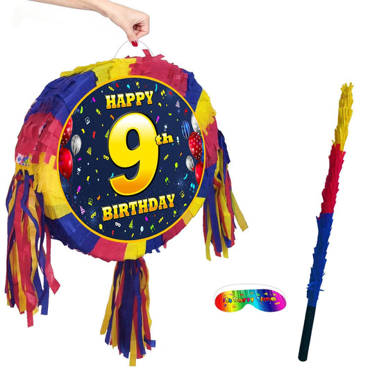 9th Birthday Pinata number oval happy universal theme Party piñata event supplies decorations stick Smash Game unisex nine ninth 9 years UK