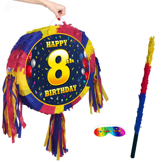 8th Birthday Pinata number oval happy universal theme Party piñata event supplies decorations stick Smash Game unisex eight eighth 8 years