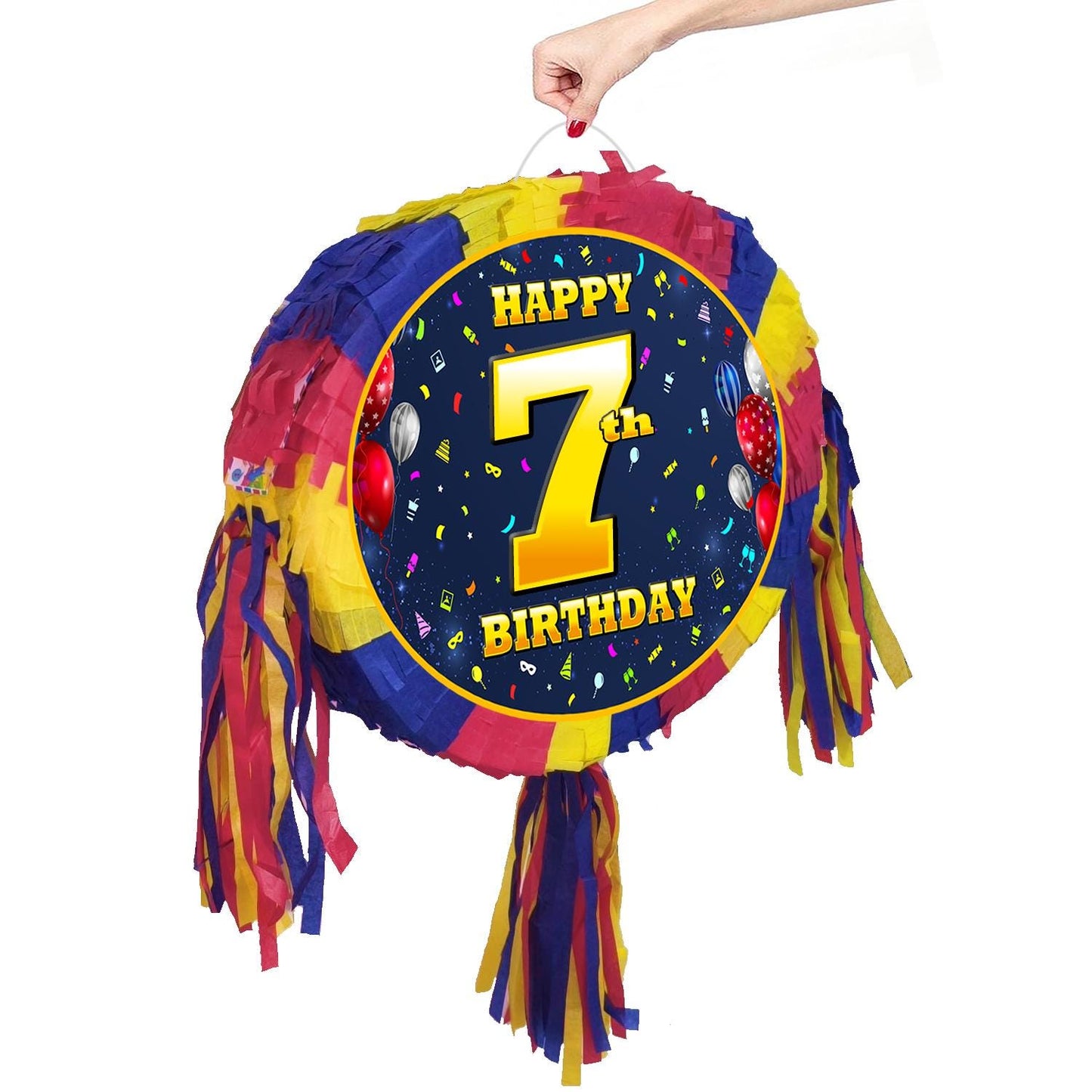 7th Birthday Pinata number oval happy universal theme Party piñata event supplies decorations stick Smash Game unisex seven seventh 7 years