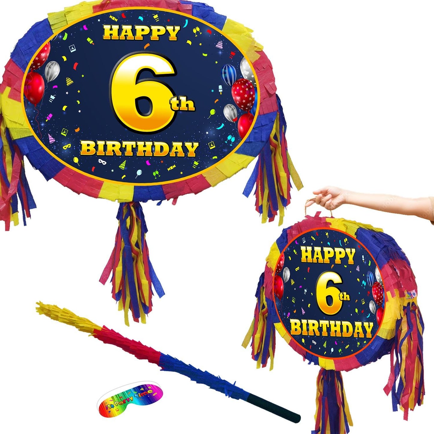 6th Birthday Pinata number oval happy universal theme Party piñata event supplies decorations stick Smash Game unisex six sixth 6 years UK