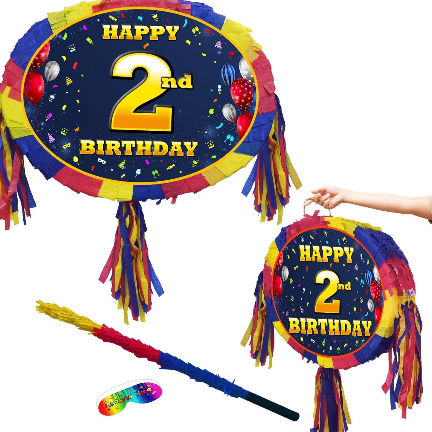 2nd Birthday Pinata number oval happy universal theme Party piñata event supplies decorations stick Smash Game unisex two second 2 years UK