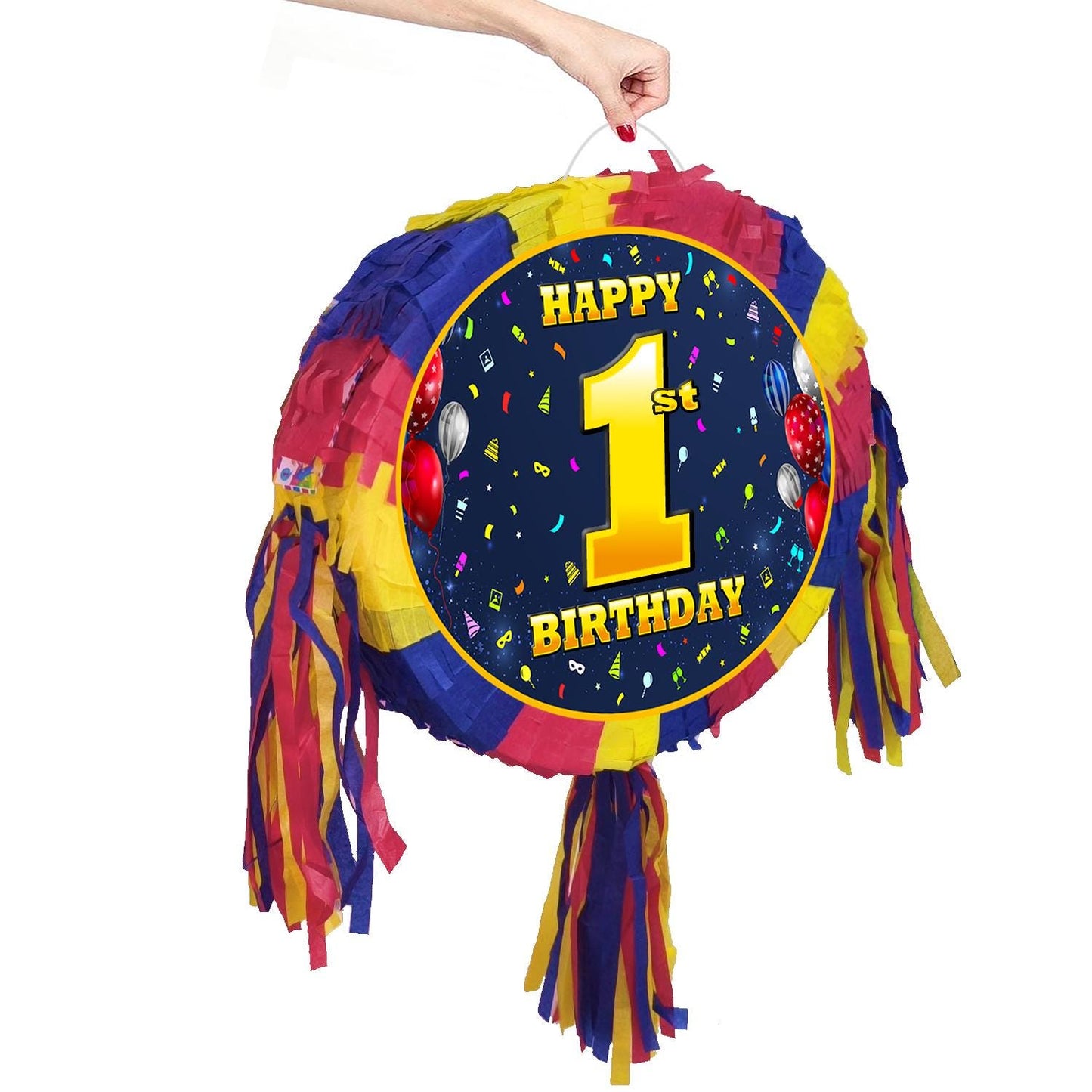 1st Birthday Pinata number oval happy universal theme Party piñata event supplies decorations stick Smash Game unisex first one 1 year baby