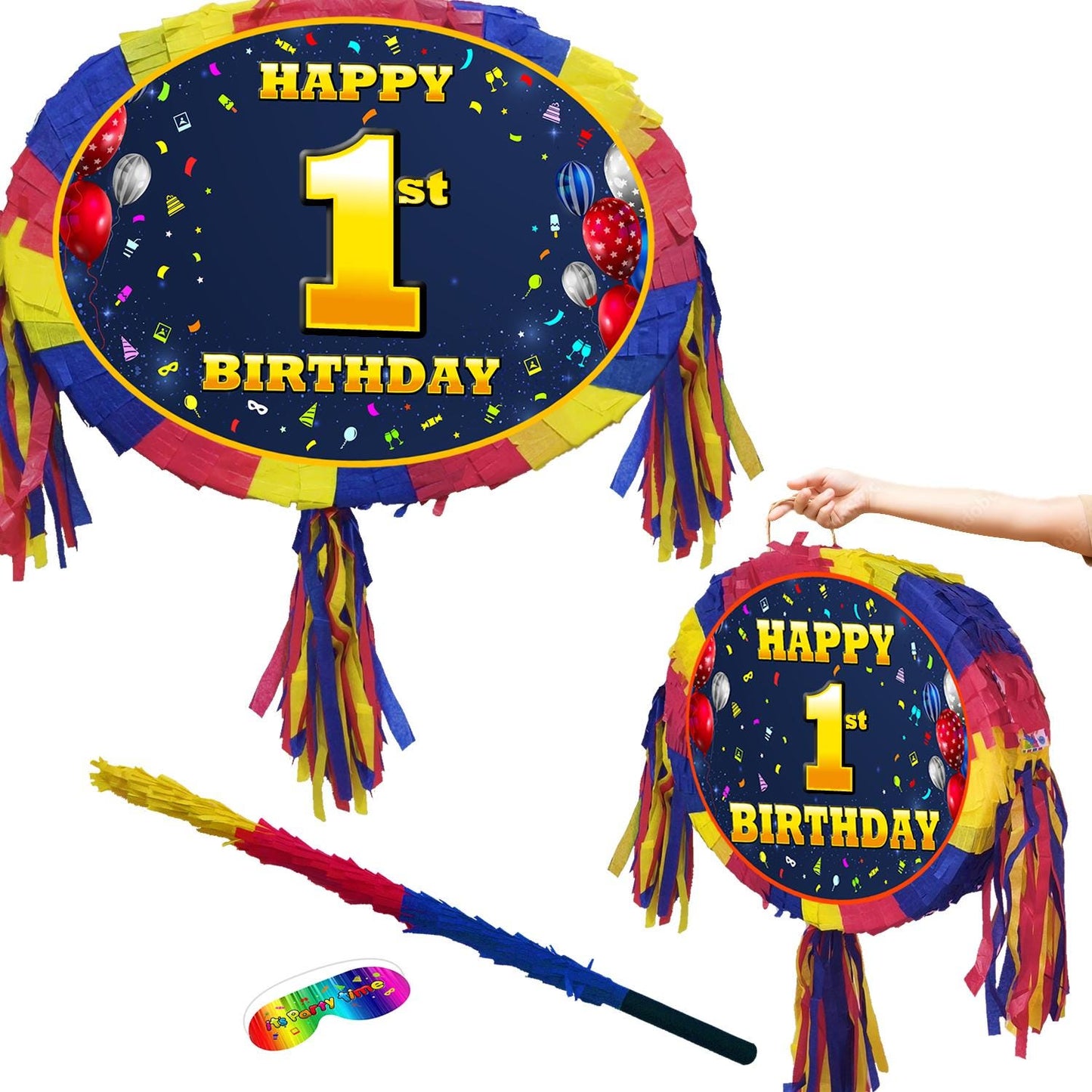 1st Birthday Pinata number oval happy universal theme Party piñata event supplies decorations stick Smash Game unisex first one 1 year baby