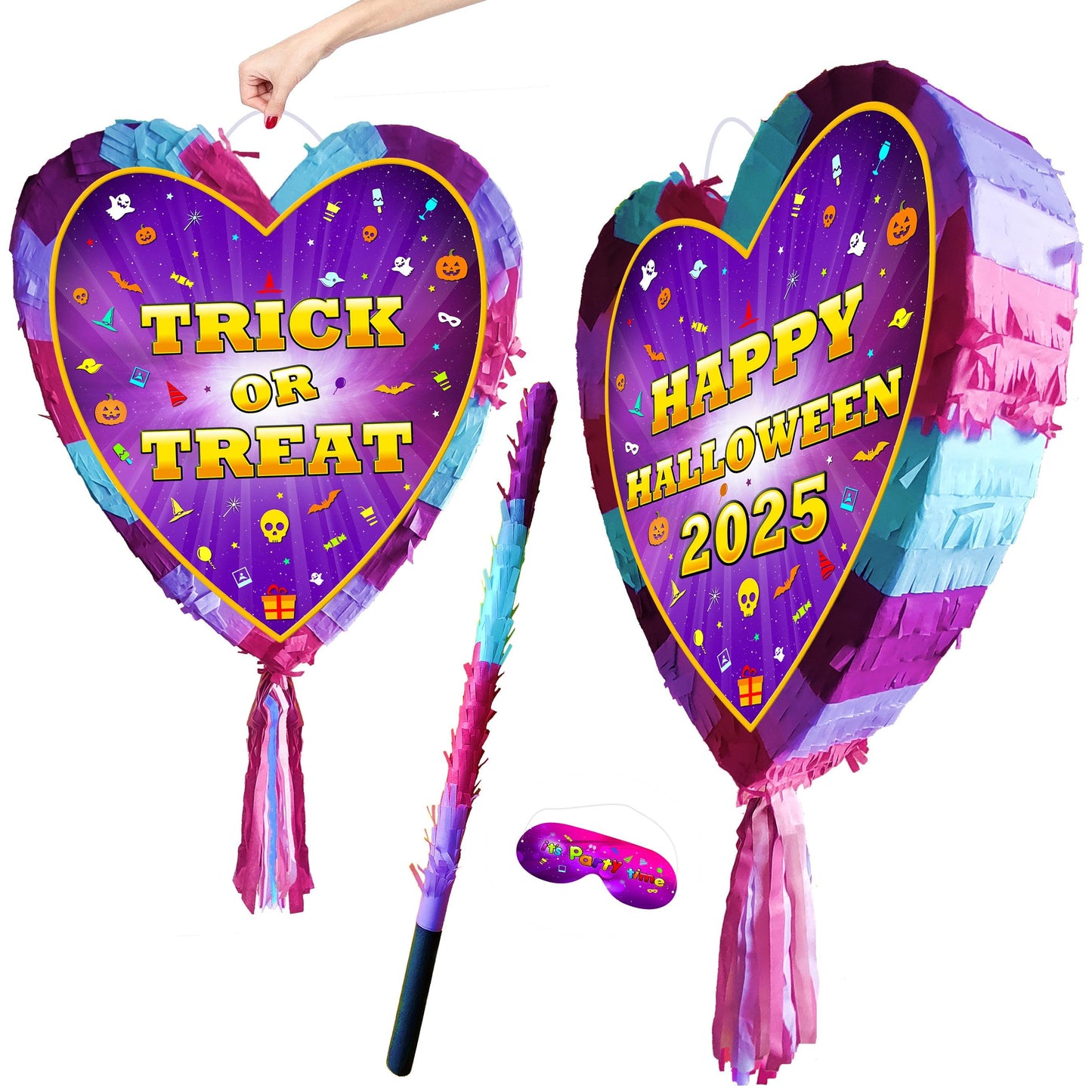 Trick or Treat Heart pinata with stick theme Party large supplies birthday blindfold Scary Creepy happy game Halloween 2025 fun Piñata UK