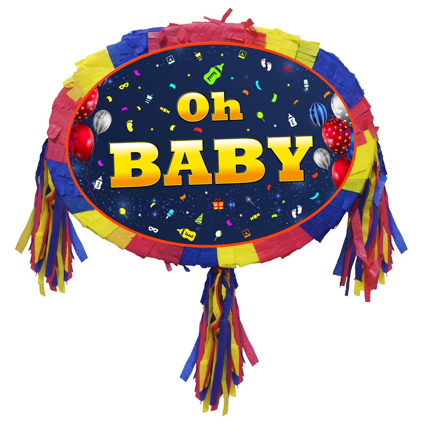 Baby Shower Pinata with stick Oval theme piñata supplies Smash Game unisex oh celebrate fun enjoy guess the gender boy girl mother to be kid