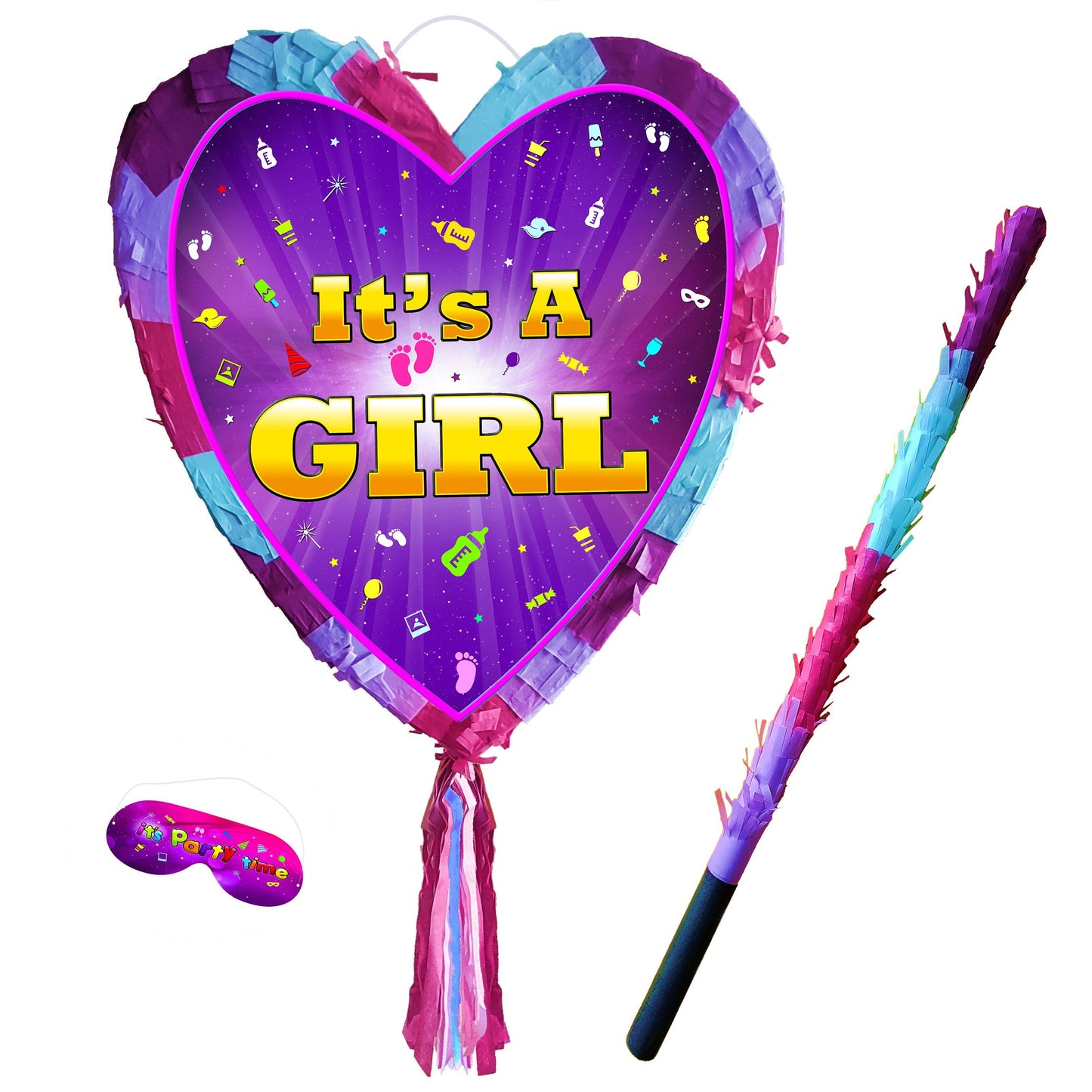 It's A Girl Pinata with stick heart theme Smash Game Baby Shower celebrate fun enjoy guess the gender supplies mother to be ladies pregnancy