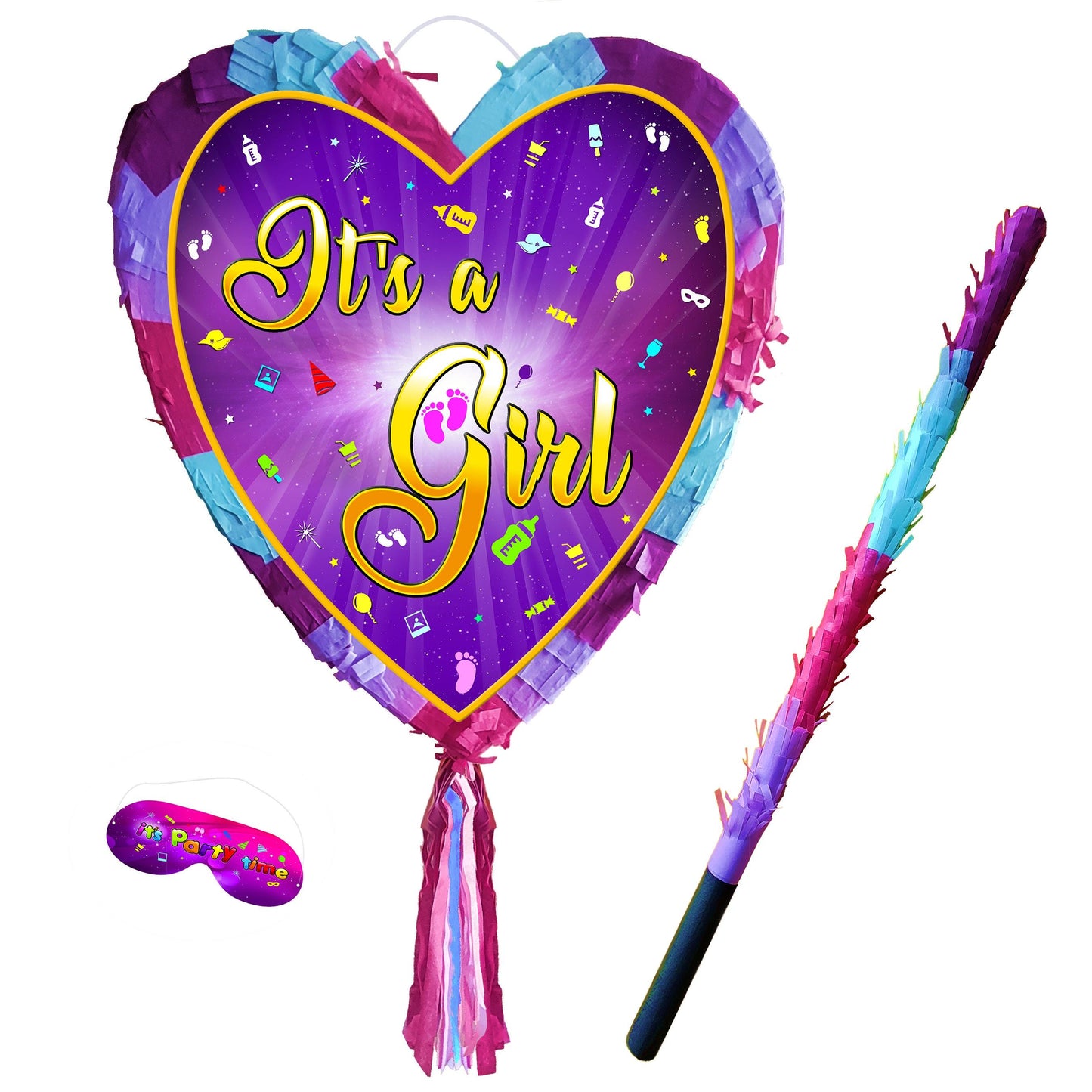 It's A Girl Pinata with stick heart theme Smash Game Baby Shower celebrate fun enjoy guess the gender supplies mother to be ladies pregnancy