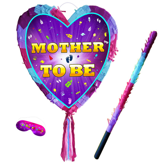 Mother to be Pinata with stick heart theme Smash Game Baby Shower celebrate fun enjoy guess the gender supplies girl kids ladies pregnancy