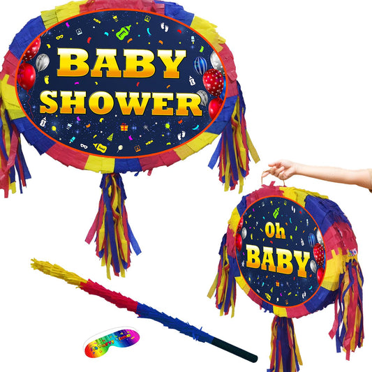 Baby Shower Pinata with stick Oval theme piñata supplies Smash Game unisex oh celebrate fun enjoy guess the gender boy girl mother to be kid