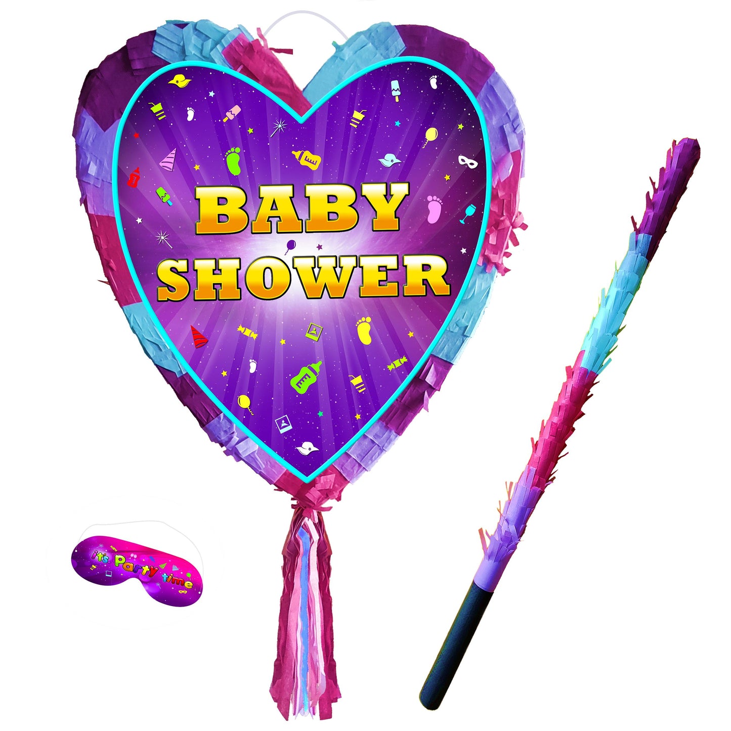 Baby Shower Pinata with stick heart theme supplies Smash Game oh baby celebrate fun enjoy guess the gender boy girl mother to be kid girl UK