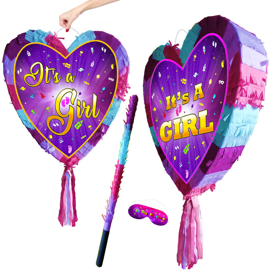 It's A Girl Pinata with stick heart theme Smash Game Baby Shower celebrate fun enjoy guess the gender supplies mother to be ladies pregnancy