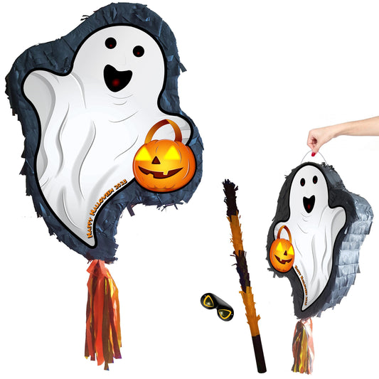 Ghost pinata with stick Party supplies birthday blindfold Scary Creepy Piñata happy game trick or treat spirit soul genie UK Halloween theme